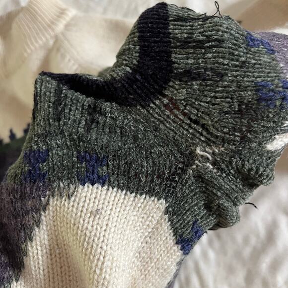 Vtg Cream Retro Nordic Print Wool Eclectic Grandpa Pullover Sweater Men's L - Picture 7 of 10